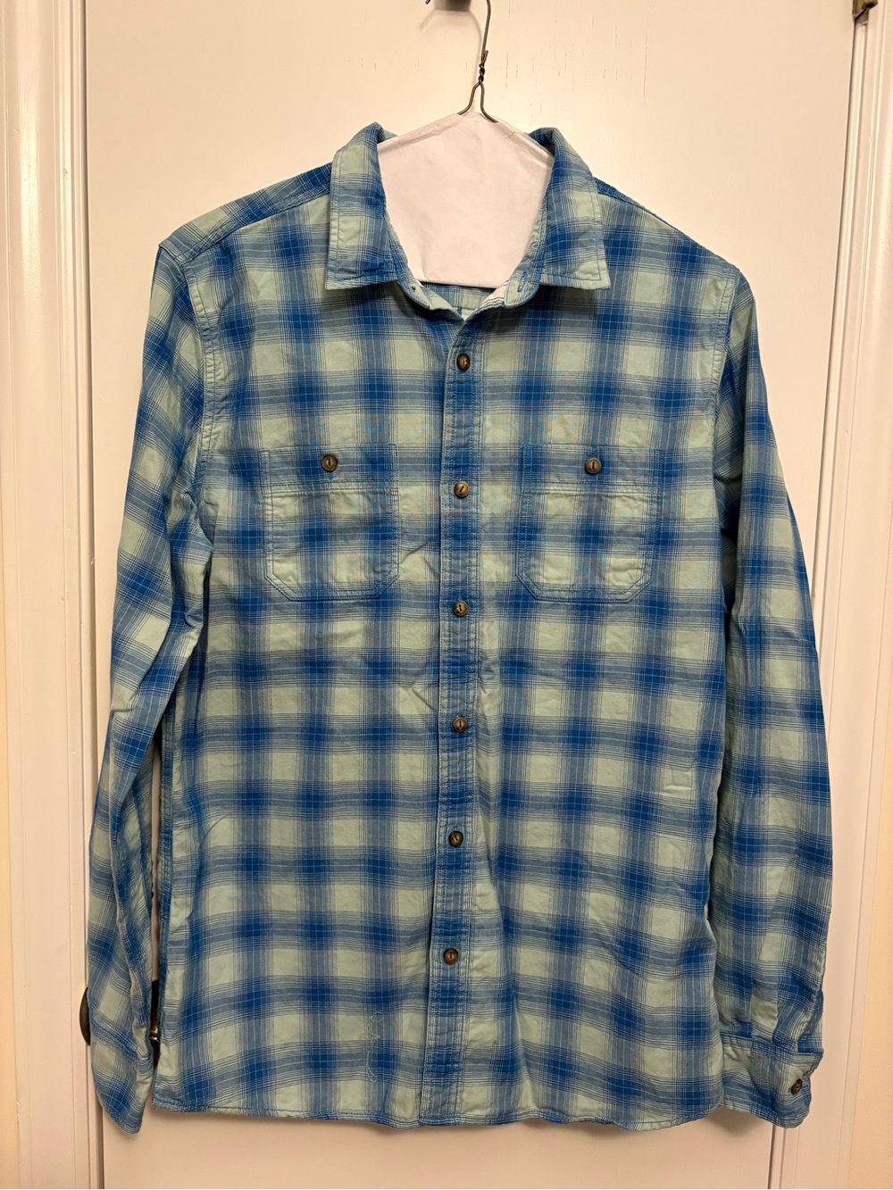 Even Tide Men's Blue Plaid Button-Up Slim Fit Shirt, Size Medium/Tall